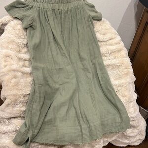 Off shoulder olive green gauze dress